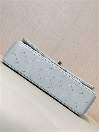 Chanel Medium Classic Flap Bag Lambskin Gold Tone Metal Baby Blue 01112 TOP