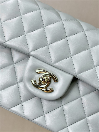 Chanel Small Classic Flap Bag Lambskin Gold Tone Metal Baby Blue 01117 TOP