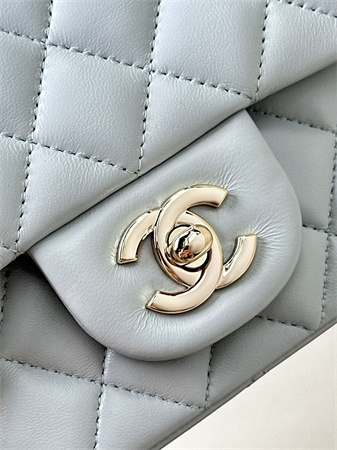 Chanel Mini Classic Flap Bag Lambskin Gold Tone Metal Baby Blue Color 01116 TOP