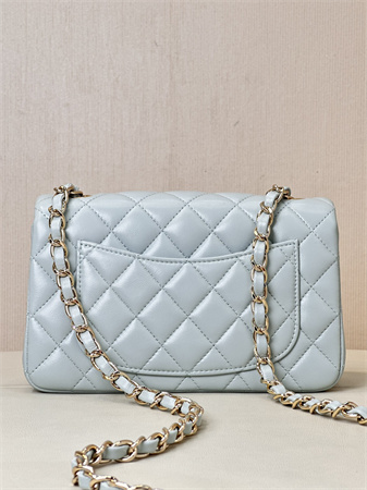 Chanel Mini Classic Flap Bag Lambskin Gold Tone Metal Baby Blue Color 01116 TOP