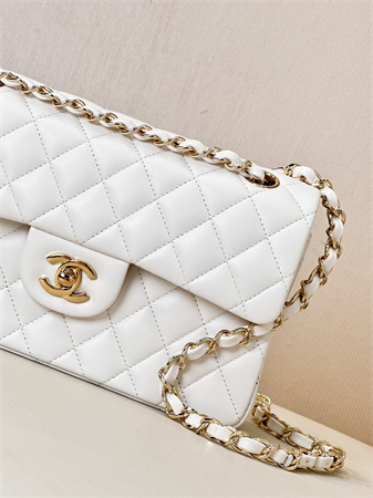 Chanel Small Classic Flap Bag Lambskin Gold Tone Metal White 01117 TOP