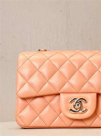 Chanel Mini Classic Flap Bag Lambskin Gold Tone Metal Orange Color 01116 TOP