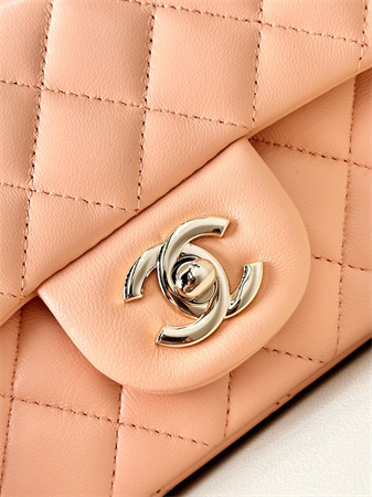 Chanel Mini Classic Flap Bag Lambskin Gold Tone Metal Orange Color 01116 TOP