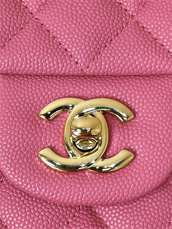 Chanel Medium Classic Flap Bag Grained Cafskin Gold Tone Metal Fuchsia 01112 TOP