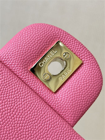 Chanel Medium Classic Flap Bag Grained Cafskin Gold Tone Metal Fuchsia 01112 TOP