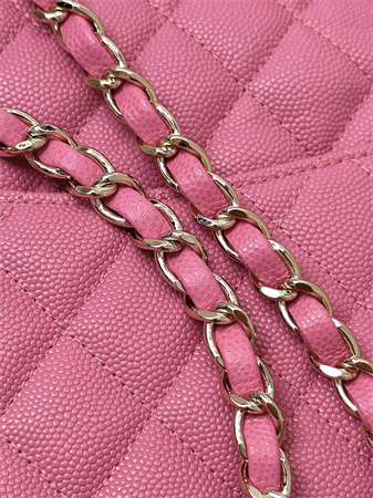 Chanel Medium Classic Flap Bag Grained Cafskin Gold Tone Metal Fuchsia 01112 TOP