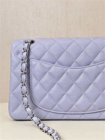 Chanel Small Classic Flap Bag Grained Calfskin Silver Tone Metal Lt Purple 01117 TOP
