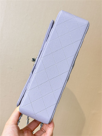 Chanel Small Classic Flap Bag Grained Calfskin Silver Tone Metal Lt Purple 01117 TOP