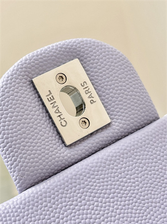 Chanel Small Classic Flap Bag Grained Calfskin Silver Tone Metal Lt Purple 01117 TOP