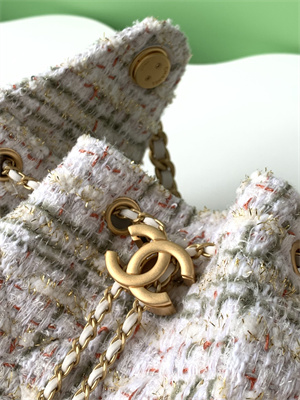 Chanel 25 Medium Handbag Tweed Gold Tone Metal White AS5311