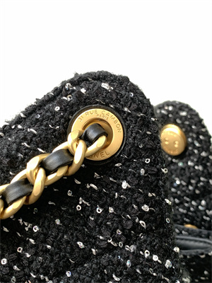 Chanel 25 Medium Handbag Tweed Gold Tone Metal Black AS5311