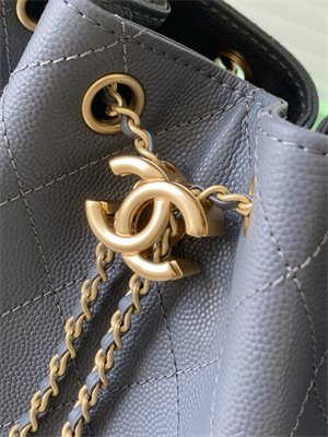 Chanel 25 Small Handbag Grained Calfskin Gold Tone Metal Dk Grey AS5293