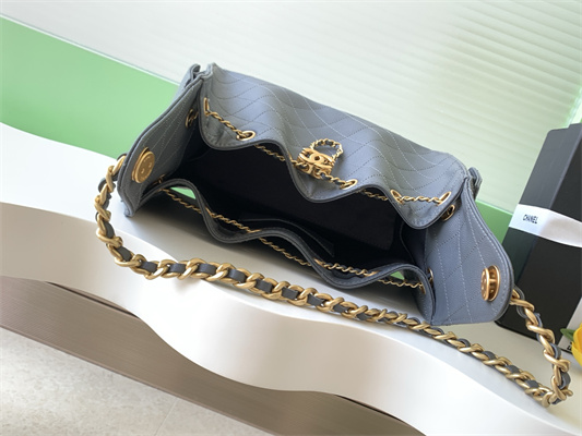 Chanel 25 Small Handbag Grained Calfskin Gold Tone Metal Dk Grey AS5293