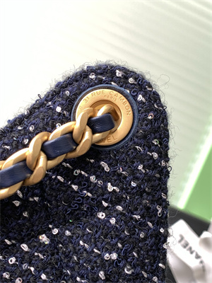 Chanel 25 Small Handbag Tweed Gold Tone Metal Navy AS5293