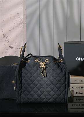 Chanel 25 Medium Handbag Black Denim Gold Tone Metal AS5311