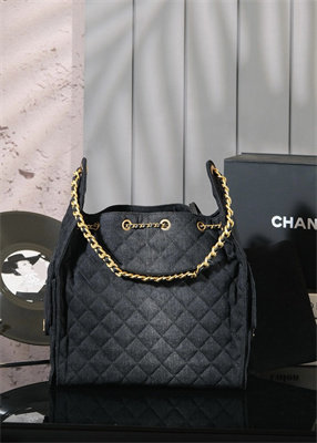 Chanel 25 Medium Handbag Black Denim Gold Tone Metal AS5311