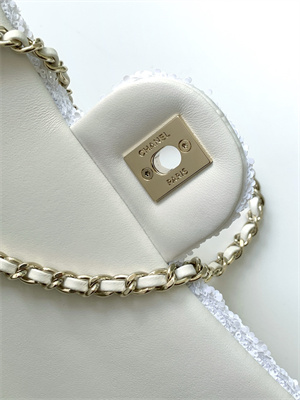 Chanel Mini Flap Bag Sequins & Gold-Tone Metal White AS4298