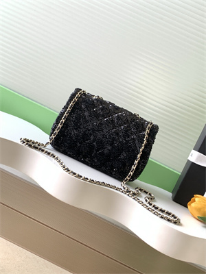 Chanel Mini Flap Bag Sequins & Gold-Tone Metal Black AS4298