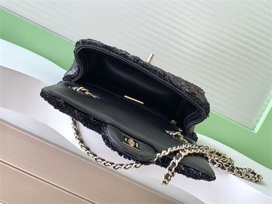 Chanel Mini Flap Bag Sequins & Gold-Tone Metal Black AS4298