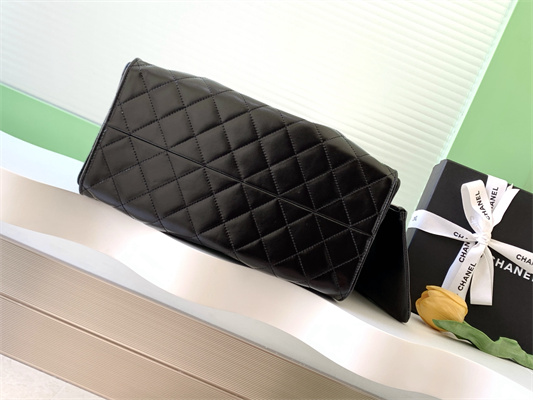 Chanel 25 Medium Handbag Shinny Smooth Calfskin Gold/Silver Tone Metal Black AS5311