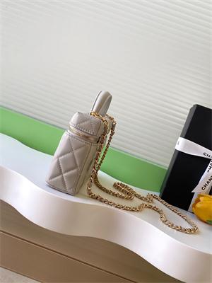 Chanel Vanity With Chain Shinny Lambskin , Strass & Gold-Tone Metal Light Grey AP4804