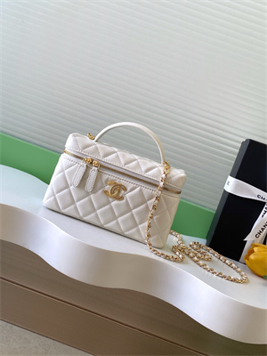 Chanel Vanity With Chain Shinny Lambskin , Strass & Gold-Tone Metal White AP4804