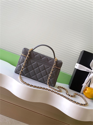 Chanel Vanity With Chain Shinny Lambskin , Strass & Gold-Tone Metal Dk Grey AP4804