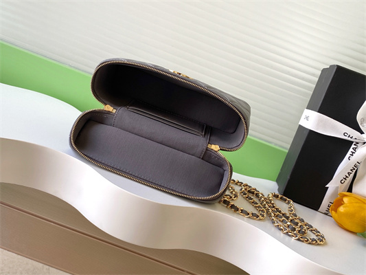 Chanel Vanity With Chain Shinny Lambskin , Strass & Gold-Tone Metal Dk Grey AP4804