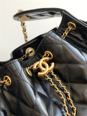 Chanel 25 Small Handbag Shinny Smooth Calfskin Gold Tone Metal Black AS5293