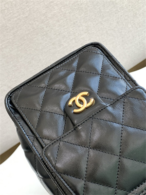 Chanel 25 Small Handbag Shinny Smooth Calfskin Gold Tone Metal Black AS5293