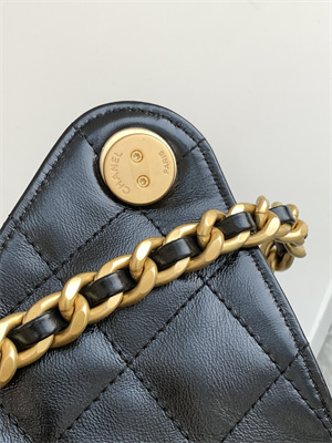 Chanel 25 Small Handbag Shinny Smooth Calfskin Gold Tone Metal Black AS5293