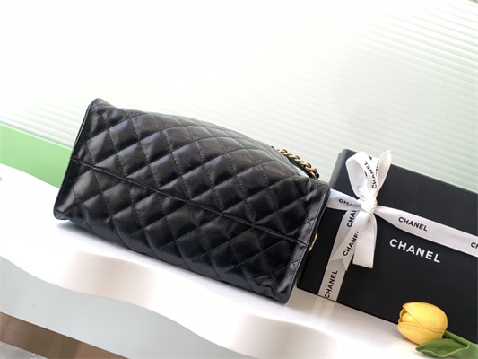 Chanel 25 Medium Handbag Shinny Smooth Calfskin Gold Tone Metal Black AS5311