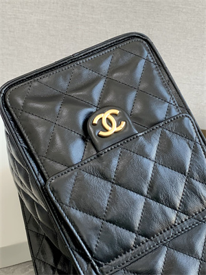 Chanel 25 Medium Handbag Shinny Smooth Calfskin Gold Tone Metal Black AS5311