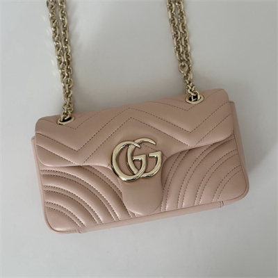 Gu.cci GG Marmont Small shoulder bag matelassé chevron lambskin leather Lt Gold toned hardware  Pink Beige 837280