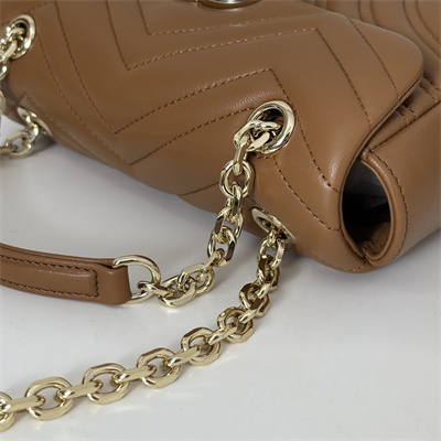 Gu.cci GG Marmont Small shoulder bag matelassé chevron lambskin leather Lt Gold toned hardware Brown 837280