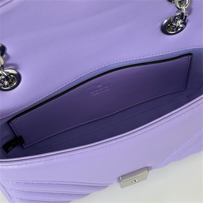 Gu.cci GG Marmont Small shoulder bag matelassé chevron lambskin leather Silver toned hardware Lilac 837280