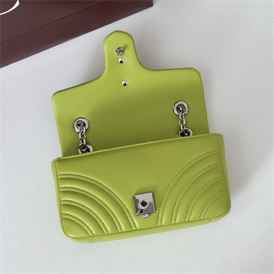 Gu.cci GG Marmont Small shoulder bag matelassé chevron lambskin leather Silver toned hardware Bright Green 837280