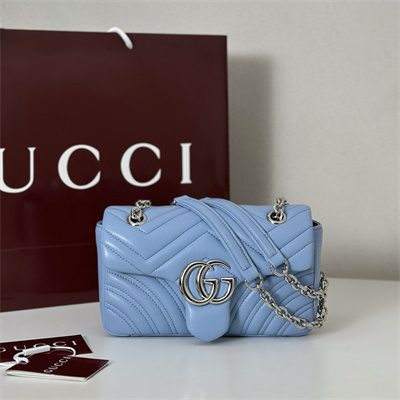 Gu.cci GG Marmont Small shoulder bag matelassé chevron lambskin leather Silver toned hardware Lt Blue 837280