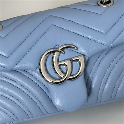 Gu.cci GG Marmont Small shoulder bag matelassé chevron lambskin leather Silver toned hardware Lt Blue 837280