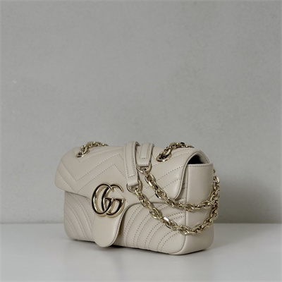Gu.cci GG Marmont Small shoulder bag matelassé chevron lambskin leather Lt Gold toned hardware White 837280
