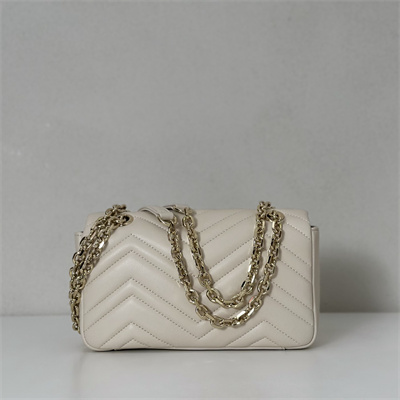 Gu.cci GG Marmont Small shoulder bag matelassé chevron lambskin leather Lt Gold toned hardware White 837280