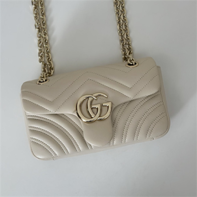 Gu.cci GG Marmont Small shoulder bag matelassé chevron lambskin leather Lt Gold toned hardware White 837280