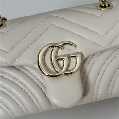 Gu.cci GG Marmont Small shoulder bag matelassé chevron lambskin leather Lt Gold toned hardware White 837280