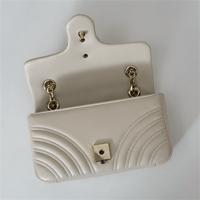 Gu.cci GG Marmont Small shoulder bag matelassé chevron lambskin leather Lt Gold toned hardware White 837280