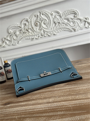 Hermes Jypsiere Togo Leather Silver Tone Metal Blue Jean Color HS