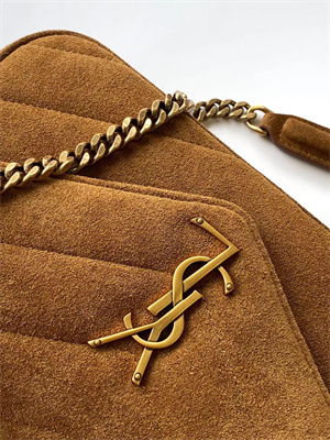 Y.S.L LOULOU Small in MATELASSÉ Suede Gold Tone Metal Brown Color