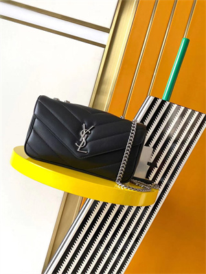 Y.S.L LOULOU Small in MATELASSÉ lambskin Silver Tone Metal Black Color