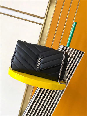 Y.S.L LOULOU Medium in MATELASSÉ lambskin Silver Tone Metal Black Color