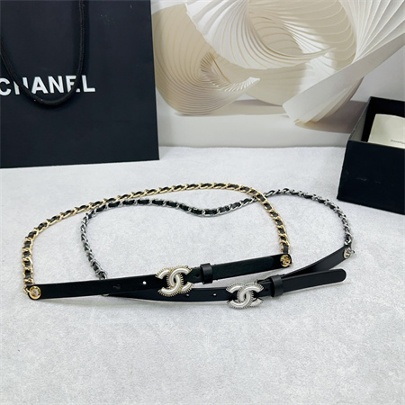 Chanel Belts In Lambskin 15MM In Black Gold/Silver Hardware