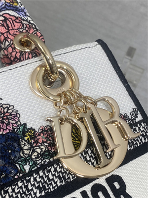 CD Medium Lady D-Lite Bag  Embroidery White Multicolors